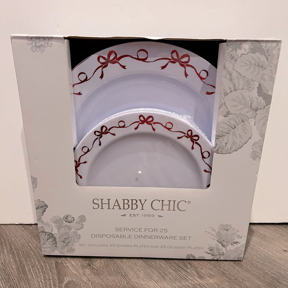 Shabby Chic Red and White Disposable Dinnerware Set